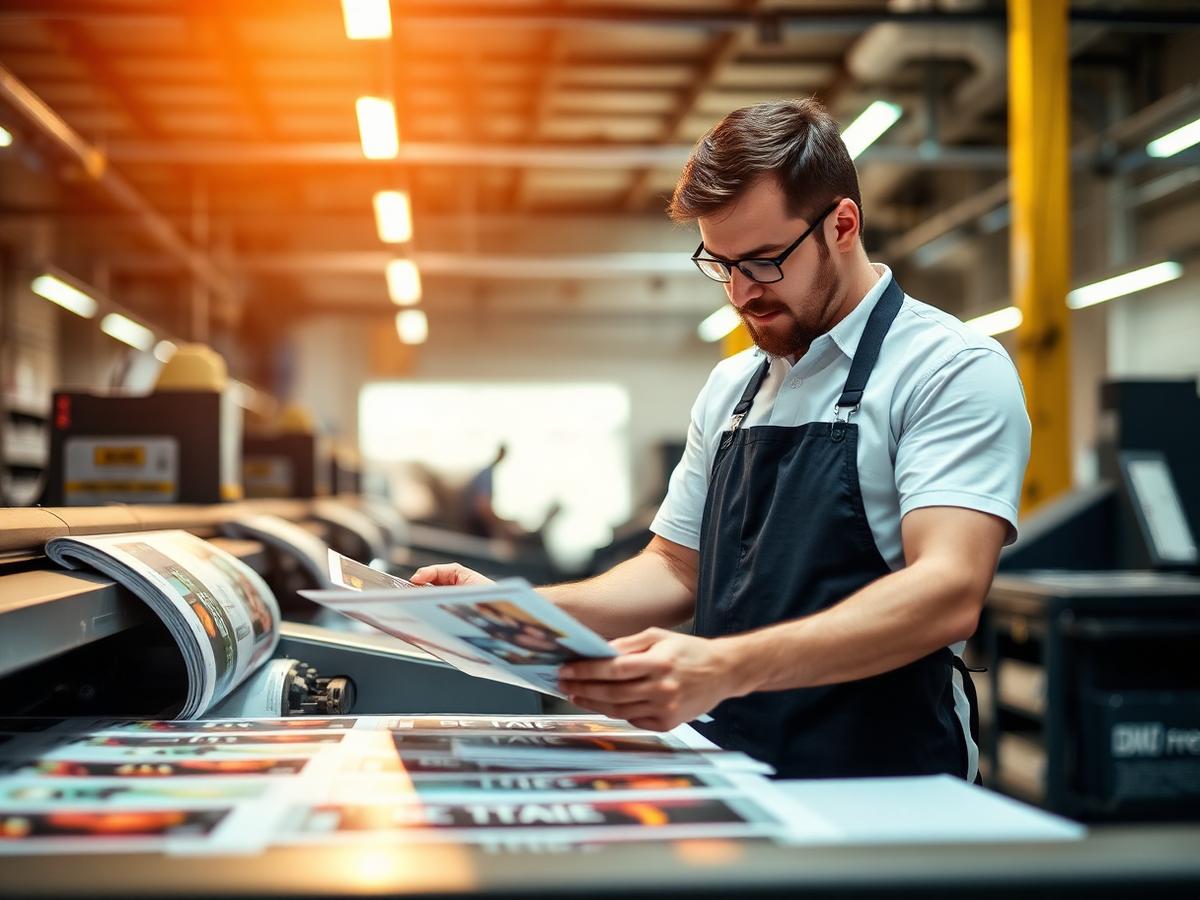 Profissional inspecionando material impresso